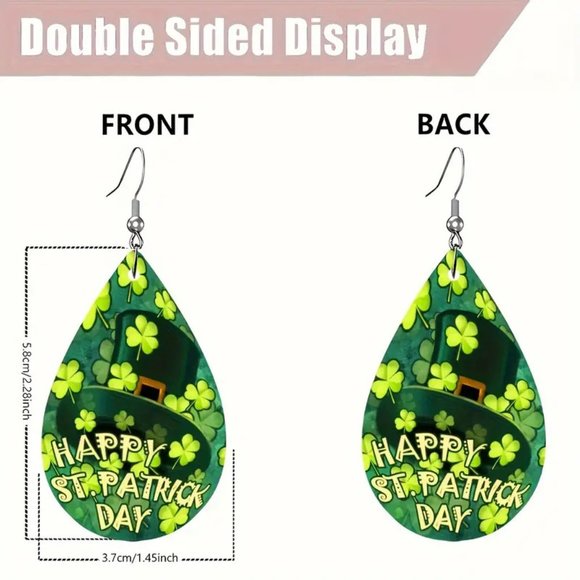 St. Patrick's Day Water Drop Dangle Earring Green Yellow 2.28" Drop New - Picture 7 of 10